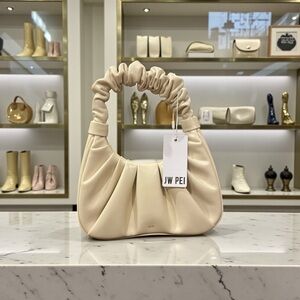 JW PEI Cream Ruched Handle Shoulder Bag